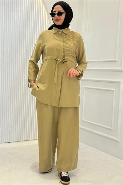 Armine Trend File Detaylı Tesettür Takım Yağ Yeşili OTW6133