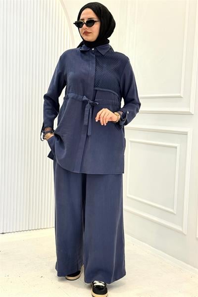 Armine Trend File Detaylı Tesettür Takım İndigo OTW6133