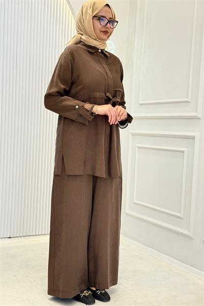 Armine Trend File Detaylı Tesettür Takım Kahve OTW6133