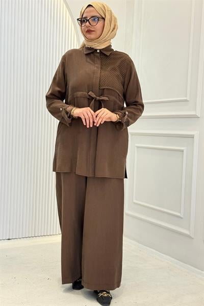 Armine Trend File Detaylı Tesettür Takım Kahve OTW6133