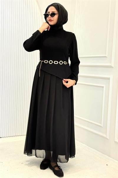 Armine Trend Kemer Detaylı Elbise Siyah OTW902-1