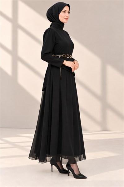 Armine Trend Kemer Detaylı Elbise Siyah OTW902-1