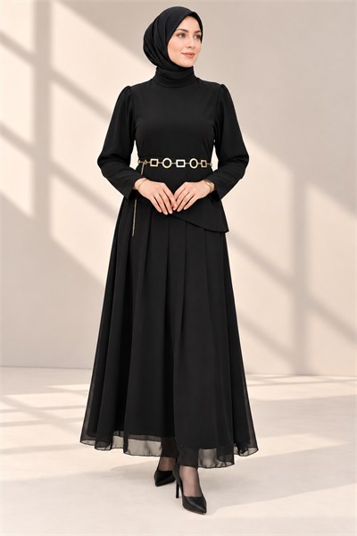 Armine Trend Kemer Detaylı Elbise Siyah OTW902-1