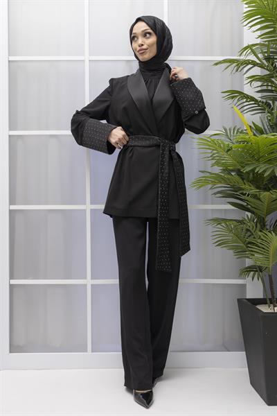 Armine Trend Kimonolu Şık Takım Siyah OTW607