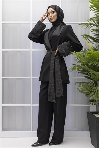 Armine Trend Kimonolu Şık Takım Siyah OTW607