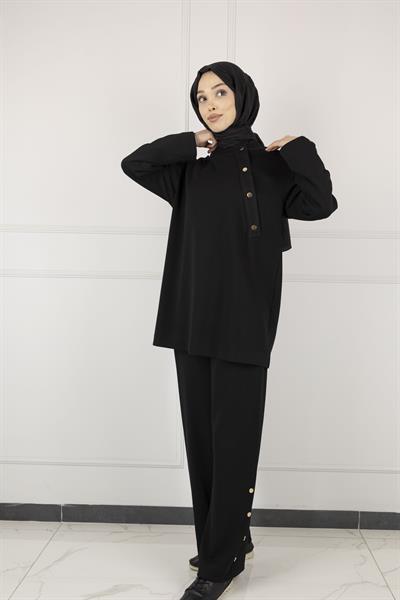 ARMİNE TREND PANTOLON TUNİK SPOR TAKIM Siyah OTW615