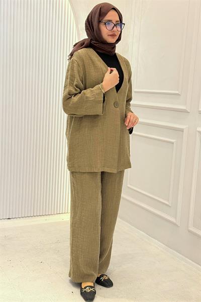 Armine Trend Pantolonlu Takım Yağ Yeşili OTW634-1
