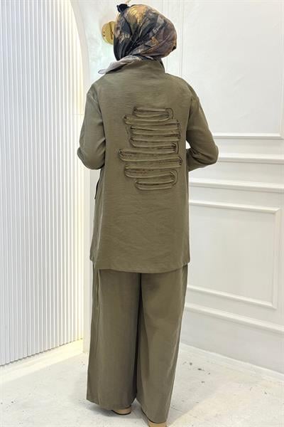 Armine Trend Sırt Detaylı Beli Lastikli Pantolonlu Takım Haki OTW659