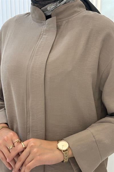 Armine Trend Sırt Detaylı Beli Lastikli Pantolonlu Takım Vizon OTW659