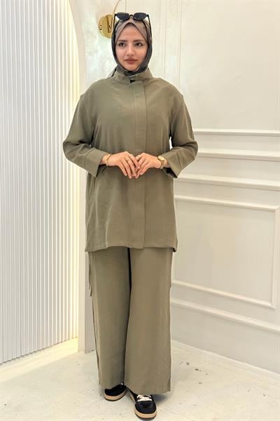 Armine Trend Sırt Detaylı Beli Lastikli Pantolonlu Takım Haki OTW659