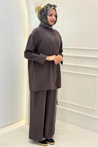 Armine Trend Sırt Detaylı Beli Lastikli Pantolonlu Takım Bitter OTW659
