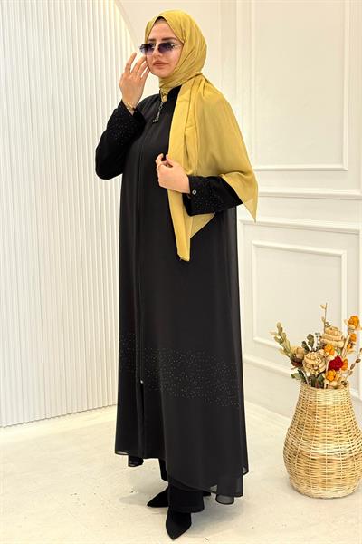 Armine Trend Taşlı Şifon Ferace Siyah OTW813