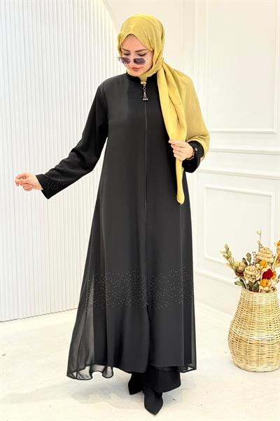 Armine Trend Taşlı Şifon Ferace Siyah OTW813