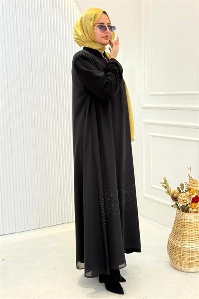 Armine Trend Taşlı Şifon Ferace Siyah OTW813