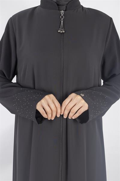 Armine Trend Taşlı Şifon Ferace Siyah OTW813