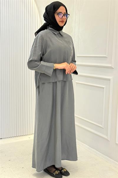 Armine Trend Tensel Elbise Takım Gri OTW908
