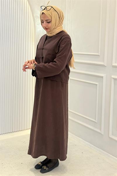 Armine Trend Tensel Elbise Takım Kahve OTW609
