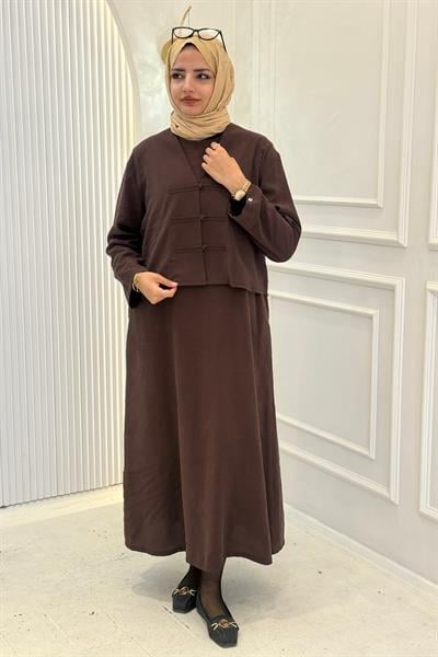 Armine Trend Tensel Elbise Takım Kahve OTW609