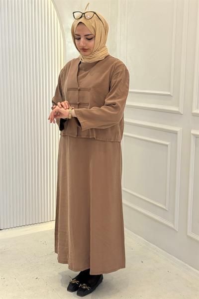Armine Trend Tensel Elbise Takım Taba OTW609