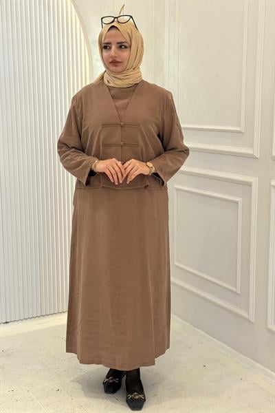 Armine Trend Tensel Elbise Takım Taba OTW609