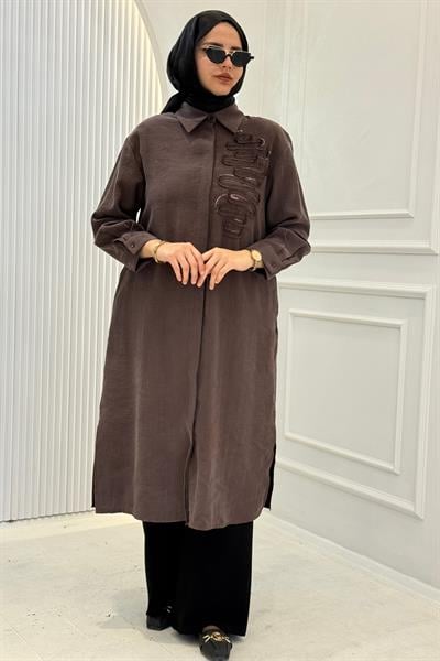 Armine Trend Tensel Gömlek Kahve OTW417-1