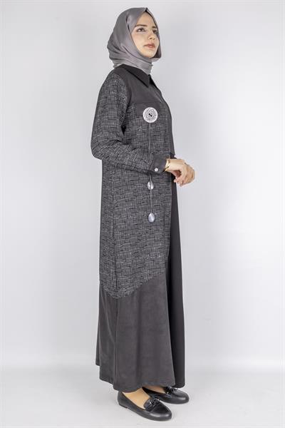 Asimetrik Desenli Tesettür Elbise Siyah OTW2072