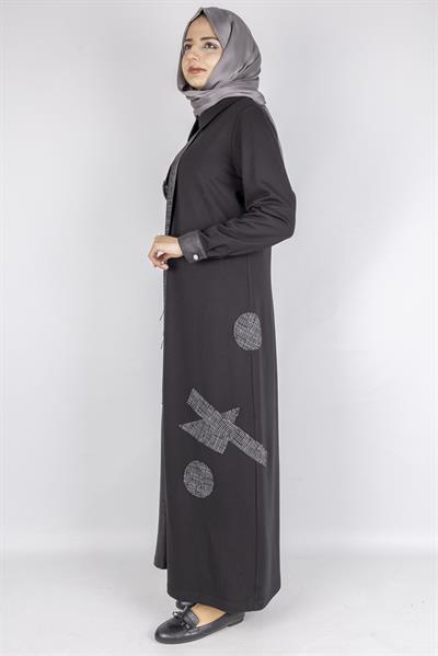 Asimetrik Desenli Tesettür Elbise Siyah OTW2072