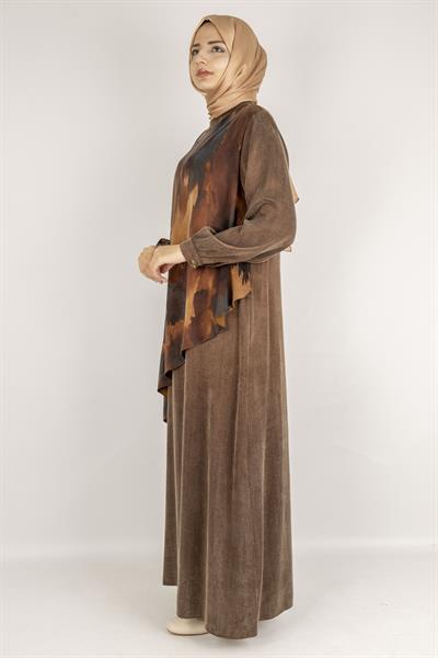 Asimetrik Detaylı İpek Qupra Elbise Kahve OTW2067