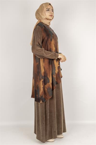 Asimetrik Detaylı İpek Qupra Elbise Kahve OTW2067