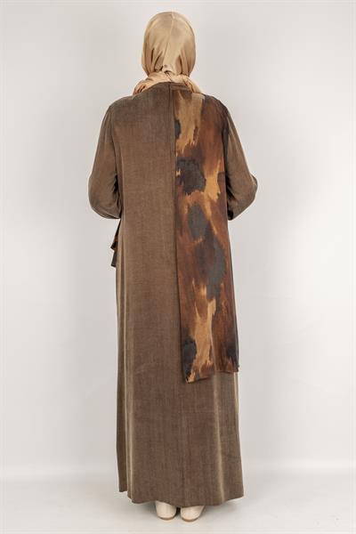 Asimetrik Detaylı İpek Qupra Elbise Kahve OTW2067