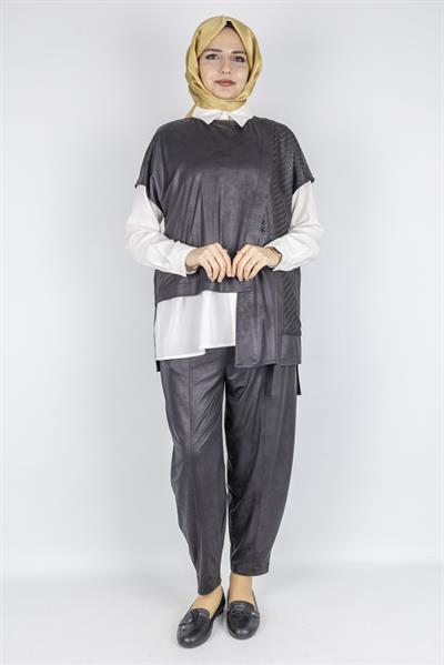 Asimetrik Kesim Deri Üçlü Takım Siyah OTW25630