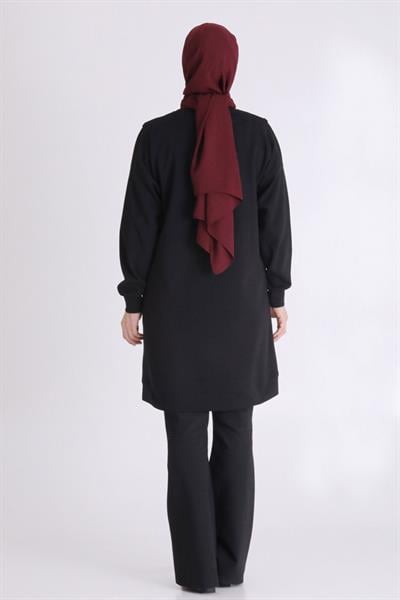 Asimetrik Kesim Taş Süslemeli Tunik Siyah OTW20128