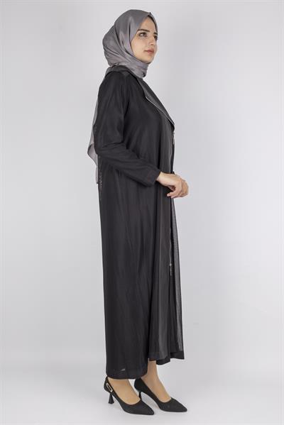 Asimetrik Sandy Kumaş Elbise Ve File Kap İkili Takım Siyah OTW25627