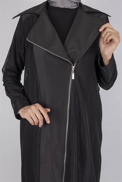 Asimetrik Sandy Kumaş Elbise Ve File Kap İkili Takım Siyah OTW25627