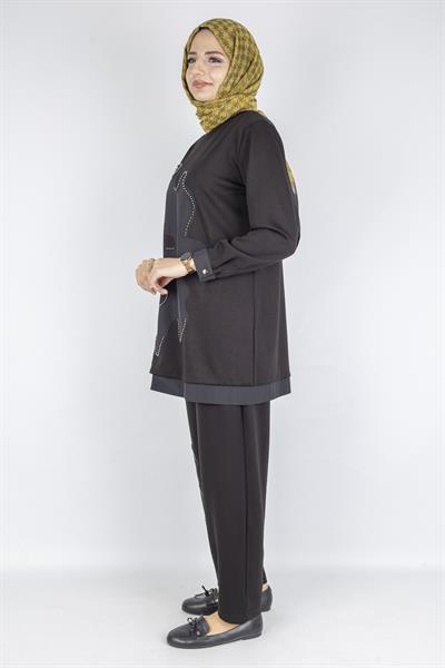 Asimetrik Taş Detaylı İkili Takım Siyah OTW1070