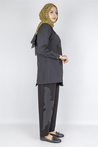 Asimetrik Taş Detaylı İkili Takım Siyah OTW1070
