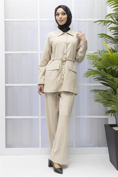 ASTARLI CEKET PANTOLON TAKIM Bej OTW2556