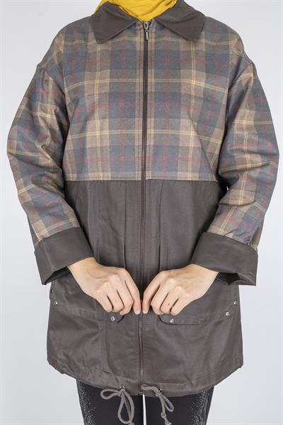 Astarlı Ekose Desenli Spor Ceket Haki OTW9282