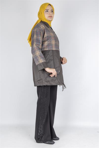 Astarlı Ekose Desenli Spor Ceket Kahve OTW9282