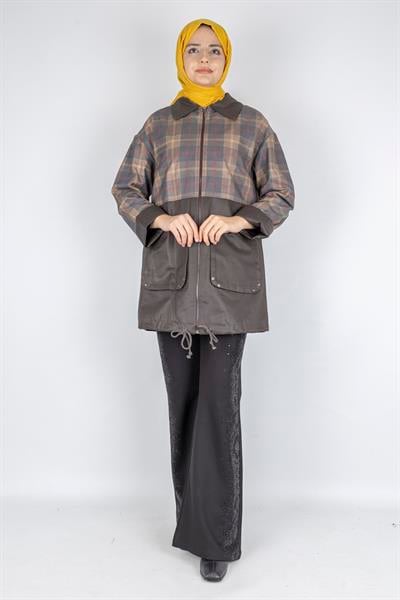 Astarlı Ekose Desenli Spor Ceket Kahve OTW9282