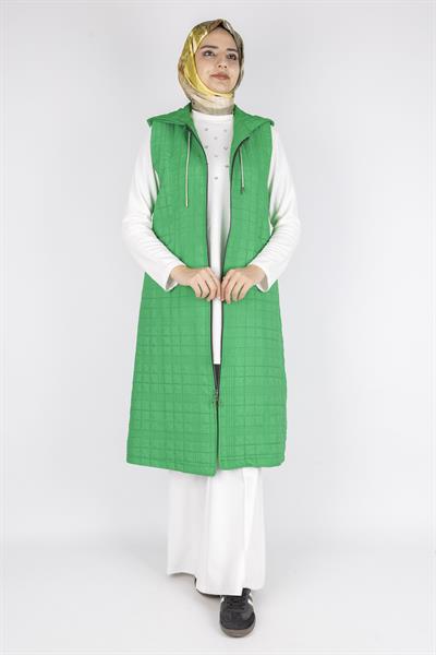 Ayarlanabilir İpli Kapüşonlu Dik Yaka Kapitone Yelek Benetton OTW4029