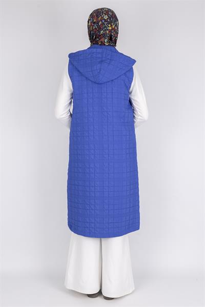 Ayarlanabilir İpli Kapüşonlu Dik Yaka Kapitone Yelek Saks OTW4029