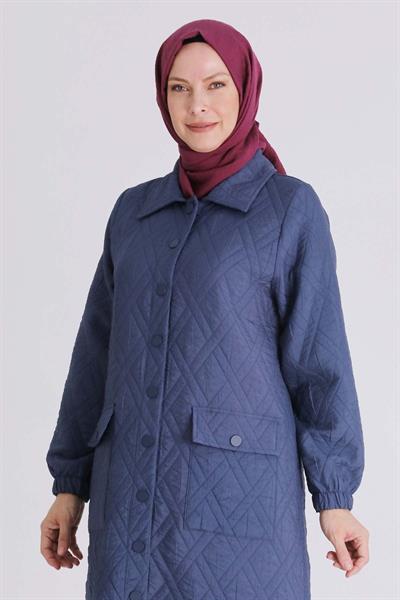 Behrem Baklava Desenli Kapitone Büyük Beden Kapitone Kap İndigo OTW2549