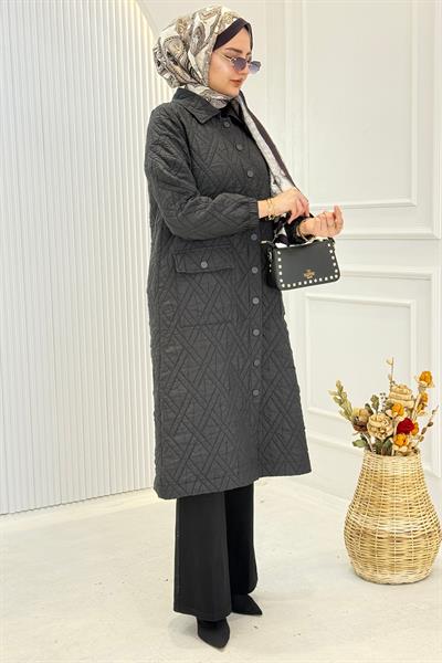 Behrem Baklava Desenli Kapitone Büyük Beden Kapitone Kap Siyah OTW2549