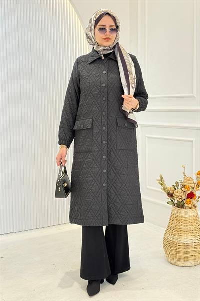 Behrem Baklava Desenli Kapitone Büyük Beden Kapitone Kap Siyah OTW2549