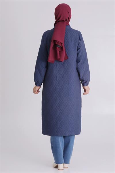 Behrem Baklava Desenli Kapitone Büyük Beden Kapitone Kap İndigo OTW2549