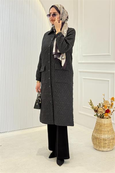 Behrem Baklava Desenli Kapitone Büyük Beden Kapitone Kap Siyah OTW2549