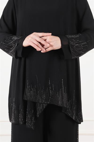 Behrem Büyük Beden Abiye Pantolonlu Takım Siyah OTW60015