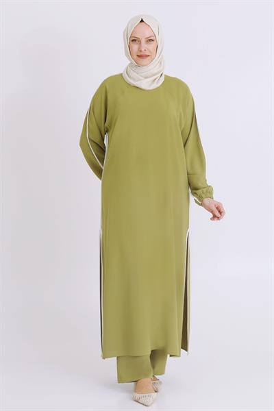 Behrem Büyük Beden Aerobin Pantolonlu Takım Olive OTW3539