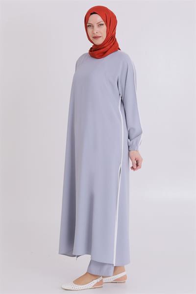 Behrem Büyük Beden Aerobin Pantolonlu Takım Gri OTW3539